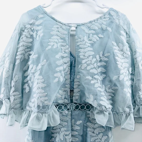 NWT SELFIE LESLIE Caspar Leafy Romantic EMBROIDERED DRESS Mod BABY BLUE WOMENS S - Picture 10 of 11
